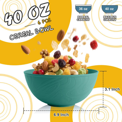 Wheat Straw Bowls Set with Lids, Unbreakable 40 OZ Cereal Bowls Set of 4, Salad Container for Lunch, Microwave & Dishwasher Safe Bowl Set for Kitchen, Picnic, RV, Camping, Multi