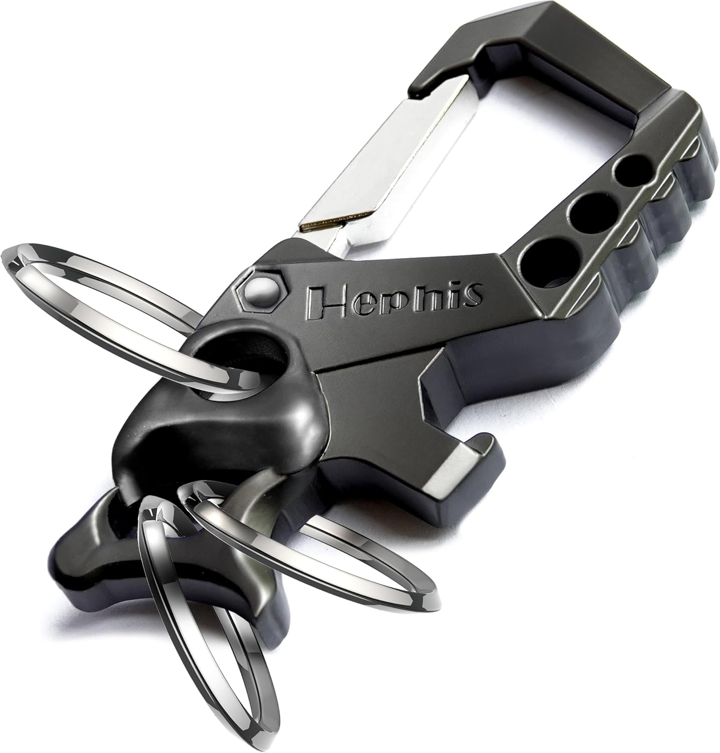 Hephis Skull Heavy Duty Key Chain,Car Emergency Escape Tool, Seat belt Cutter,Bottle Opener,Carabiner Car Key Chains