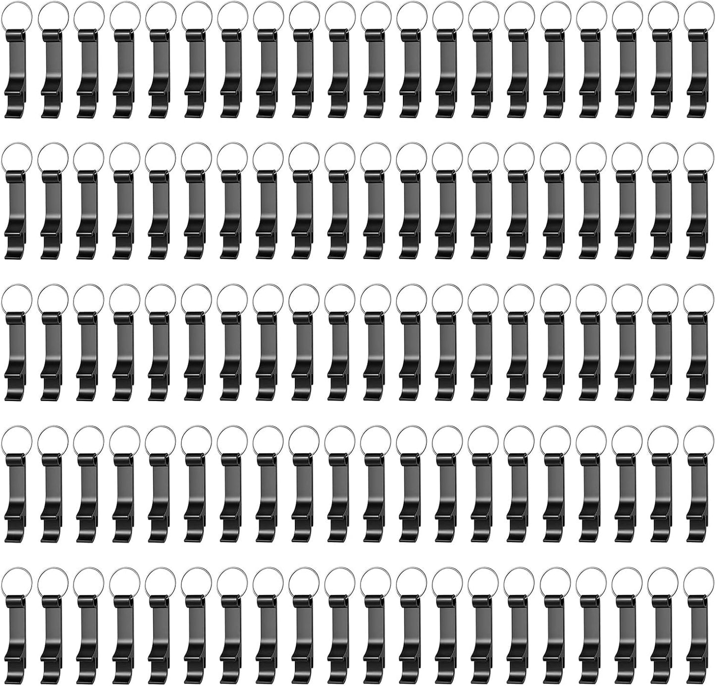 100 Pack Black Metal Bottle Opener Keychains, Tiny Beverage Opener Party Favor (Black, 100Pcs)