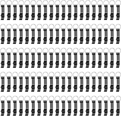100 Pack Black Metal Bottle Opener Keychains, Tiny Beverage Opener Party Favor (Black, 100Pcs)