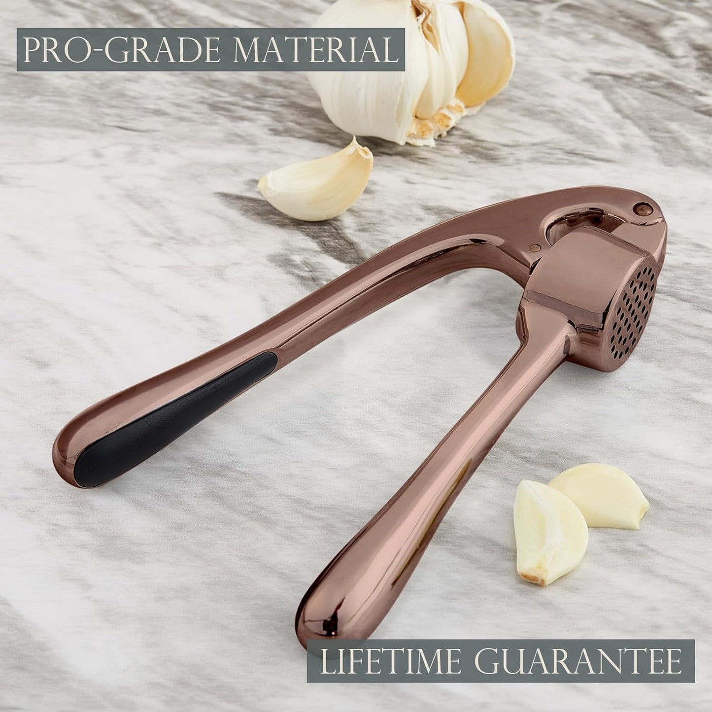 Kitessensu High Effective Garlic Press With Studs, Heavy Duty Garlic Mincer, Easy to Squeeze and Clean, Rust Proof, Ginger Crusher- Imperial Silver