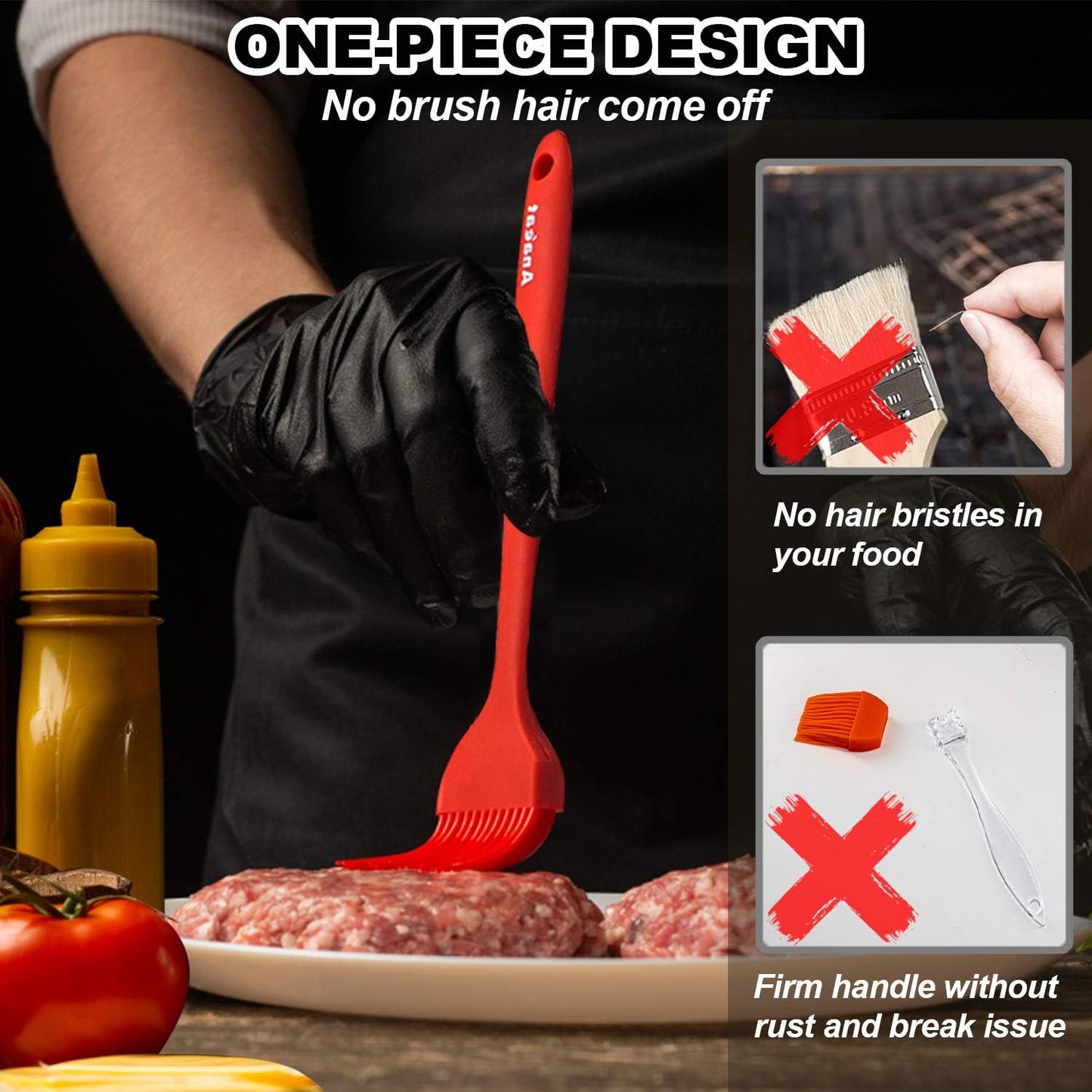Anaeat 2 Pack Silicone Basting Pastry Brushes - Heat Resistant Brush with Soft Bristles, Hygienic One-Pieces Design, Marinade Brush Great in Baking for Spreading Oil Butter Sauce BBQ Grill (Black)