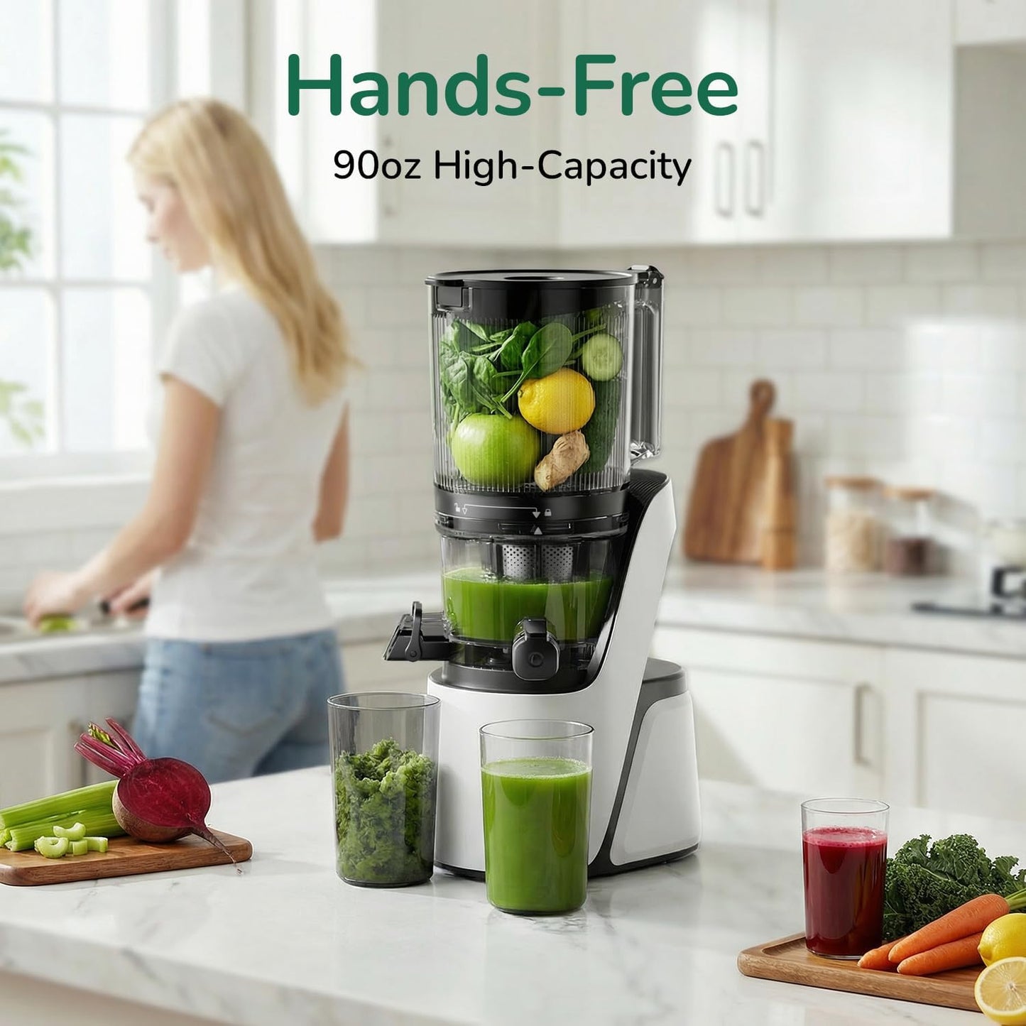 Canoly C16 Cold Press Juicer, 6" Extra Wide Feed Chute, 3-IN-1 Strainers (Juice & Sorbet & Nut Milk), Powerful AC Brushless Motor, Self Precut System, Juicer Machines with BPA-Free (Space Gray)