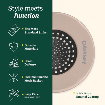Cuisinart Sink Strainers- 2 Pack Kitchen Sink Drain Strainer & Food Catcher with Enamel-Coated Stainless Steel Rim and Silicone Base, Fits Standard 3.5" Drains, Outer Diameter 4.35", Scratch-Safe