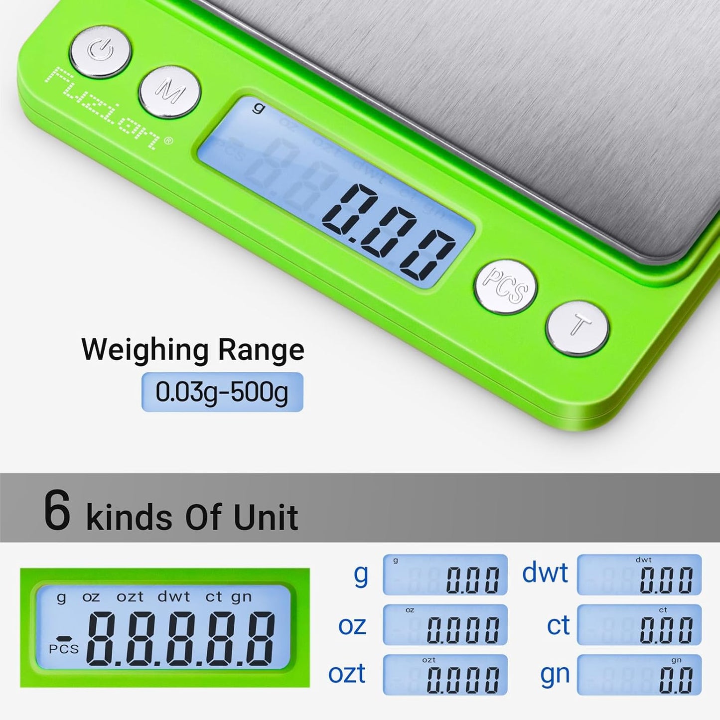 Fuzion Digital Gram Scale .01 Gram Accuracy, 500g Small Jewelry Scale, Mini Kitchen Food Scale for Herb, Powder, Gold, Coin - Weight Gram and Oz