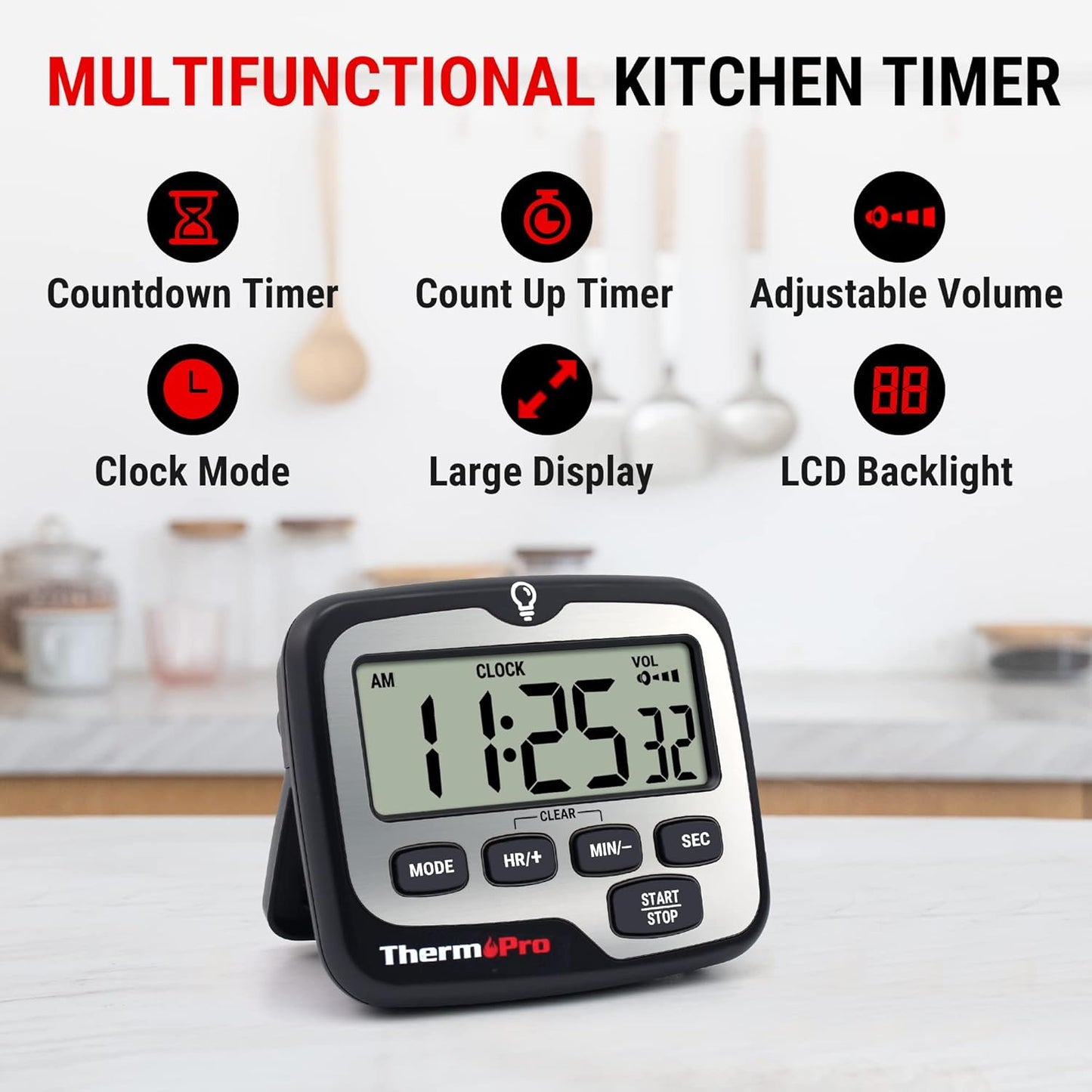 TempPro TM01 Kitchen Timers for Cooking with Count Up Countdown Timer, Digital Timer for Kids Students with Touch Backlight, Study Timers for Classroom Teacher Supplies(Previously ThermoPro)