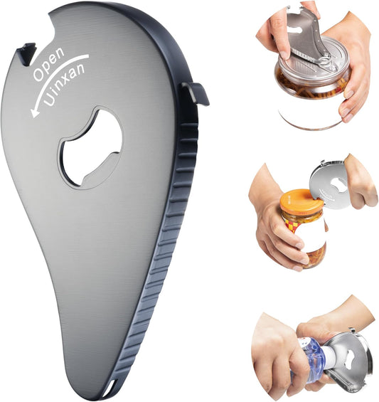 Uinxan Bottle & Jar Opener for Weak Hands & Seniors – 5 in 1 for Vacuum Seals, Soda, Small Jar Lids(0.6"-2.7"), Beer Caps, Pull Tabs – Multifunction Portable Tool for Elderly/Women/Men (Silver)