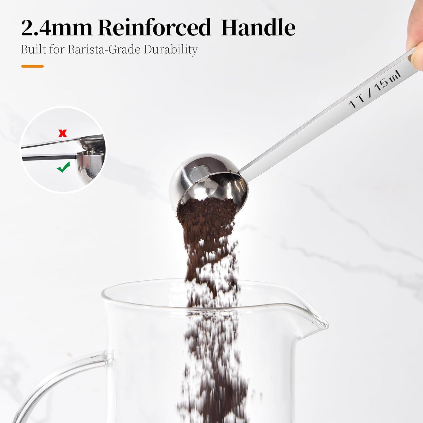 Long Handle Coffee Scoop: 5.64 Inch 18/8 Stainless Steel 1 Tablespoon Metal Measuring Spoon Tbsp Scoop for Coffee Beans, Grounds Coffee, Coffee Powder, Tea, Tall Jars (1Tbsp/15ml)