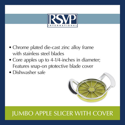 RSVP International Kitchen Tool Collection Core and Slice Apples, Jumbo Slicer, 7.32x4.92", Stainless Steel with Lid