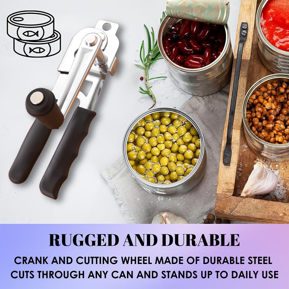 Hand Crank Can Opener,Stainless Steel Manual Tool Handheld Smooth Edge Can Opener for Kitchen Camping Outdoor Picnics(COLOR:Black+Silver)