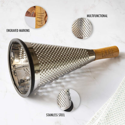 Rae Dunn Everyday Collection Multifunction Grater- Stainless Steel Grater and Zester for Cheese, Spices, Vegetables, Cream