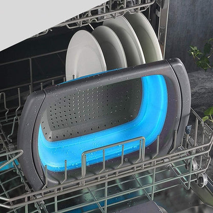 Alnicov Silicone Collapsible Colander,Colander Strainer Over The Sink Vegetable/Fruit Colanders Strainers with Extendable Handles for Pasta Vegetables Fruits Blue