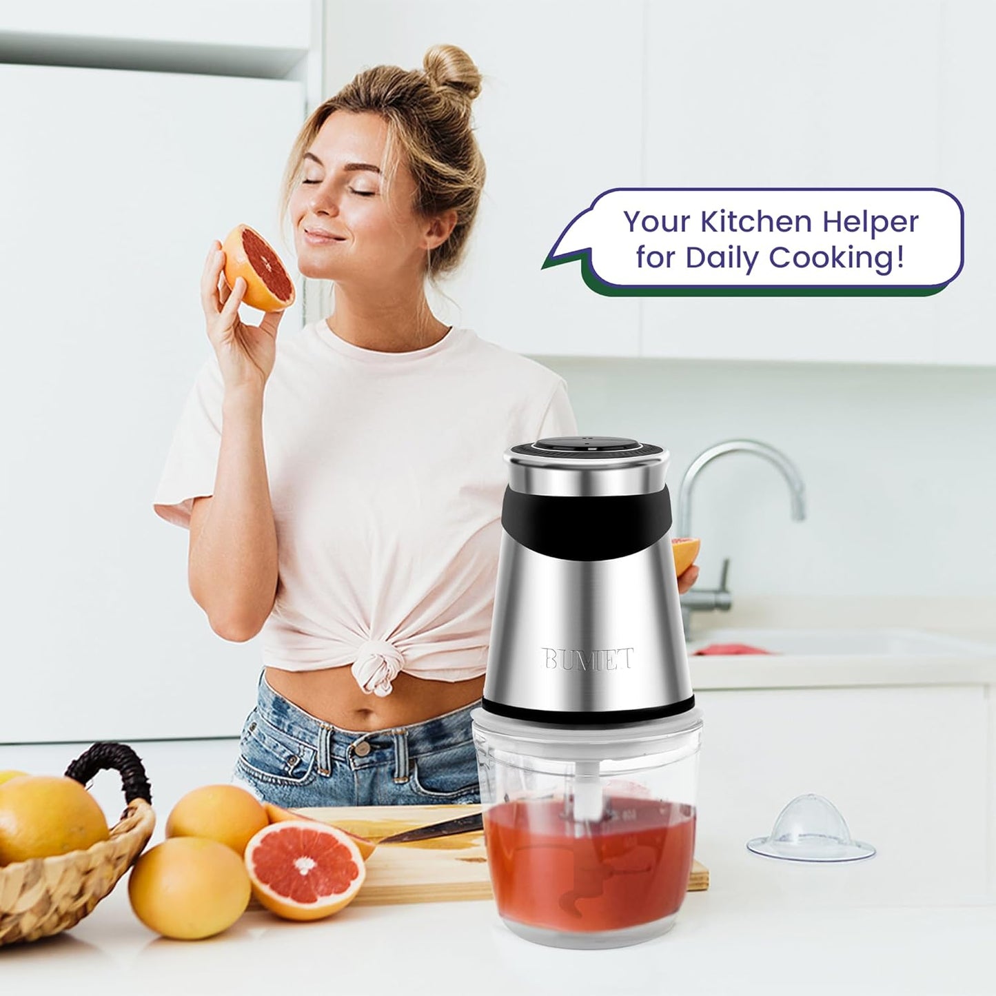 BUMET Electric food processor vegetable chopper 500W 2x8cup bowls 2 bi-layer 4 blades Small Food chopper ideal as Electric Meat grinder for home use,Mincing,chopping for kitchen aid,baby foot,pet food