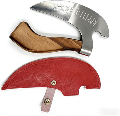 Pizza Cutter Chef Pizza Axe, Camping Knives Tools Mezzaluna Ulu Knife Viking Butcher Cleaver Super Steel Wooden Handle Sharp Rocker Slicer Stainless Steel Blade (walnut wood, 8.6inch)