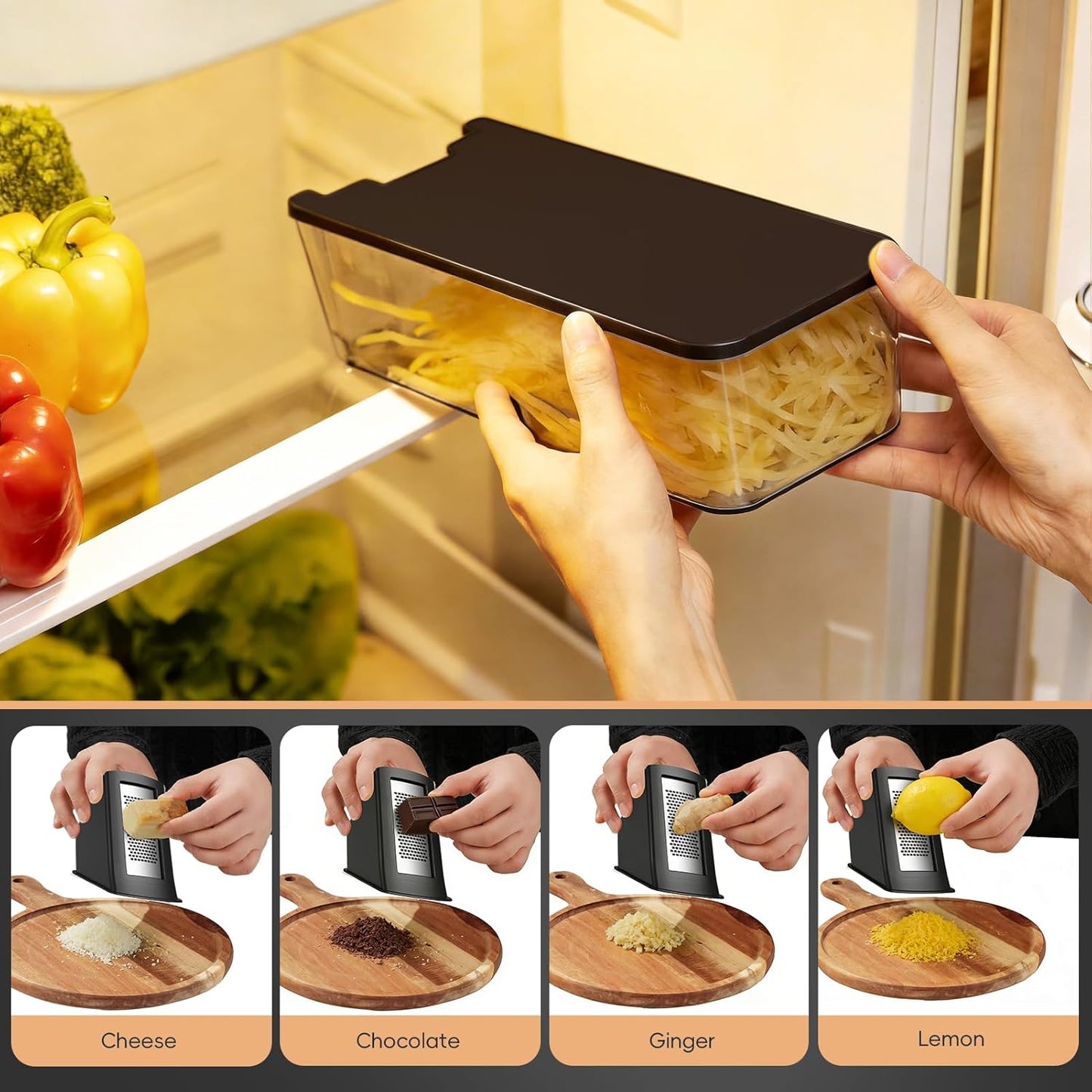 ONCE FOR ALL Upgrade Safe Mandoline Slicer Plus, Adjustable Vegetable Food Chopper Potato Fries French Fry Cutter, Detachable Blade, Kitchen Chopping Artifact, New Kitchen Gift (DarkGray)