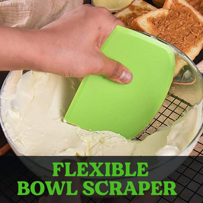 SURDOCA Dough Scraper Bench Scraper - 3P 4.7x3.7" Plastic Flexible Bowl Scraper, Sharp Edge & Angles Cake Scraper. Non-Slip Bakeware Decorating Tools Sculpting & Modeling Tools - Pure White - Colors A