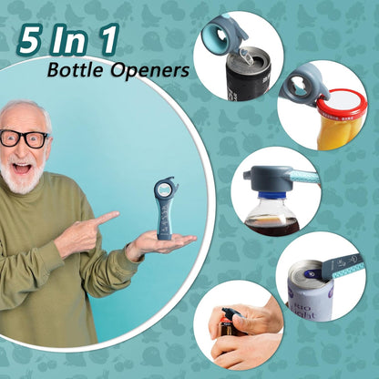 Jar Opener, 5 in 1 Multi Function Can Opener Bottle Opener Kit with Silicone Handle Easy to Use for Children, Elderly and Arthritis Sufferers (Apple Red）