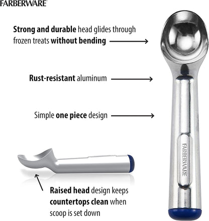 Farberware Professional Ice Cream Scoop, Comfortable Handle, Heavy Duty, Professional Grade Scooper, Get Perfect Shape Scoops, Great for Spooning Frozen Hard Gelato and Sorbet, Cookie Dough, Melon