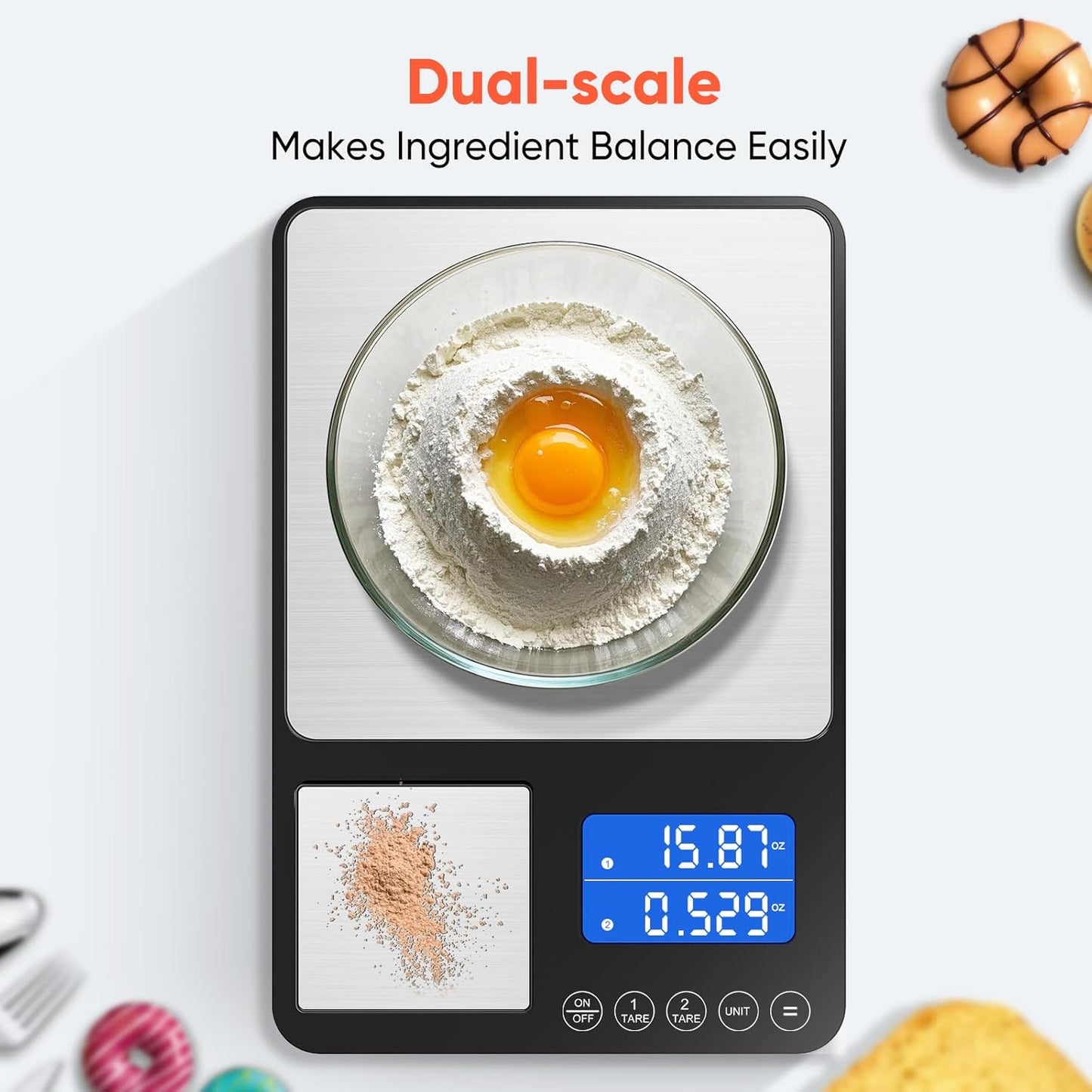 KUAIVO Smart Nutrition Food Scale with TFT Display, Tracks Calories, Fat, Carbs & Protein, Works with App for Daily Reports, 50 Built-in Foods, 23 Nutrients, Digital Kitchen Scale for Meal Prep