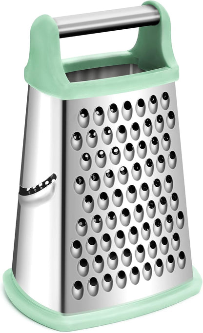 Rainspire Professional Box Grater, Cheese Grater Box for Kitchen Stainless Steel with 4 Sides, Cheese and Spice Graters with Handle for Vegetables, Ginger, Potatoes, Mint