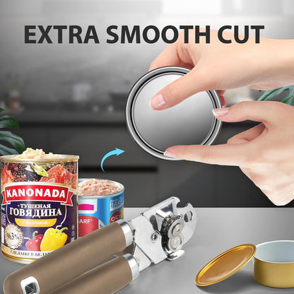 Safring Can Opener Manual, Heavy Duty Handheld Strong Can Opener with Soft Touch Handle, Sharp Blade Smooth Edge, Can Openers with Multifunctional Bottle Opener, Black
