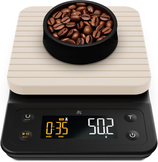 Greater Goods Coffee Scale with Timer – 0.1g Precision Digital Coffee & Espresso Scale for Pour-Over, Coffee Bean Weighing, Barista Brewing, Waterproof Cover, 3kg Capacity (Onyx Black)
