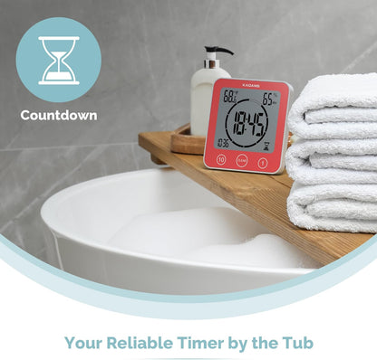 KADAMS Shower Clock Waterproof Bathroom Timer – Digital Wall Clock with Countdown, Magnetic Kitchen Clock with Temperature & Humidity, Suction Cup for Kids Shower Spa Cook Bath (Black)