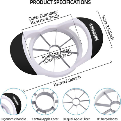SCHVUBENR 3.5 Inch Apple Slicer - Professional Apple Cutter - Stainless Steel Apple Corer - Super Sharp Apple Slicer and Corer - Apple Tool with 8 Sharp Blades(Black)