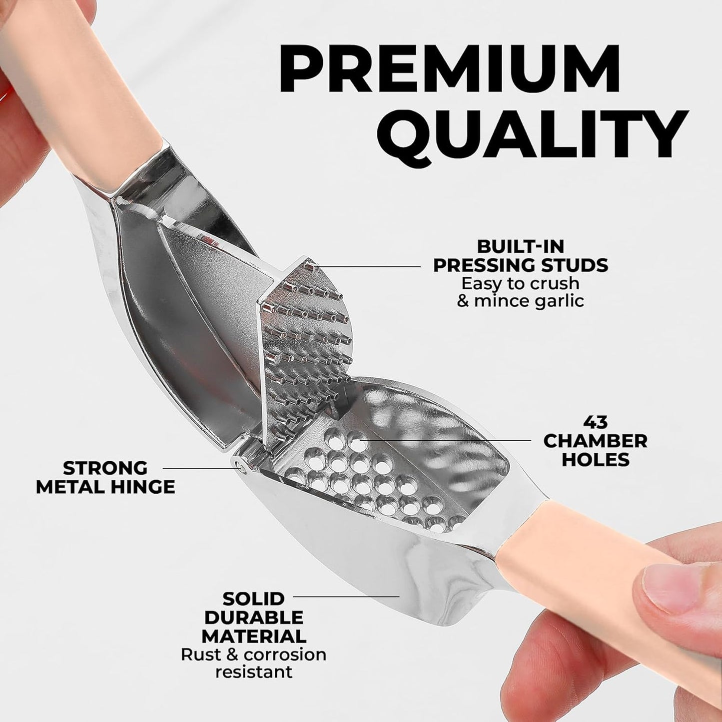 Zulay Kitchen Comfort Grip Garlic Press - Garlic Mincer Tool - Garlic Crusher - Garlic Press Mincer Rust Proof, with Soft Ergonomic Handle, Easy Clean Set with Peeler and Brush - Red