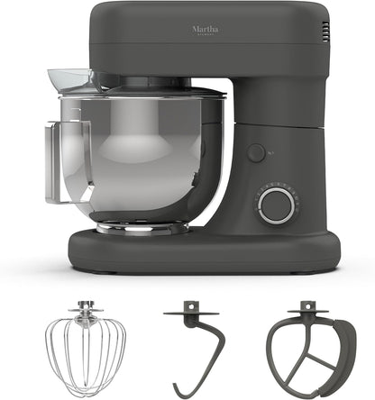 Martha Stewart Tilt-Head Stand Mixer, 12 Speed, 5.3QT Stainless Steel Bowl, Splash Guard with Pour Chute, Whisk, Dough Hook, Flat Beater, Electric Kitchen Baking Mixer, Bread, Cake, Whip, Sky Blue