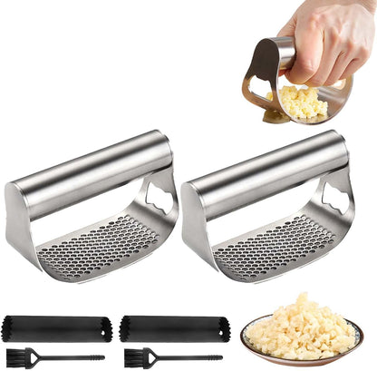 Stainless Steel Garlic Press Rocker, 2026 New Heavy Duty Ergonomic Garlic Crusher Tool with Peeler and Brush for Smash Garlic Built-in Bottle Opener - Easy Kitchen Gadget for Home Cooks (1PC)
