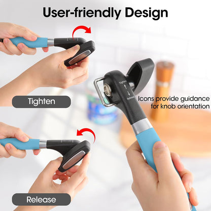 Beneno Can Opener, Manual Side Safe Cut Can Opener Smooth Edge with Durable Sharp Blade, Effort-Saving Knob & Comfortable Non-slip Handle, Brown