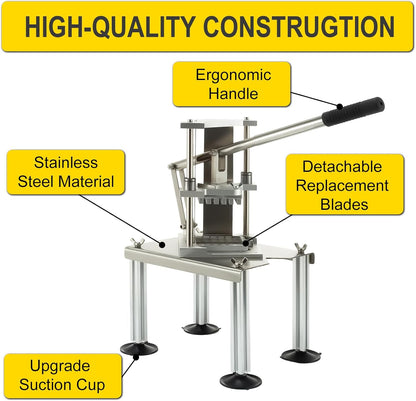 Vertical French Fry Cutter with 3/8" & 1/2" Blades, Commercial Grade Potato Cutter, Heavy Duty Vegetable Chopper, Rust-Proof Stainless Steel Slicer for Home Kitchen
