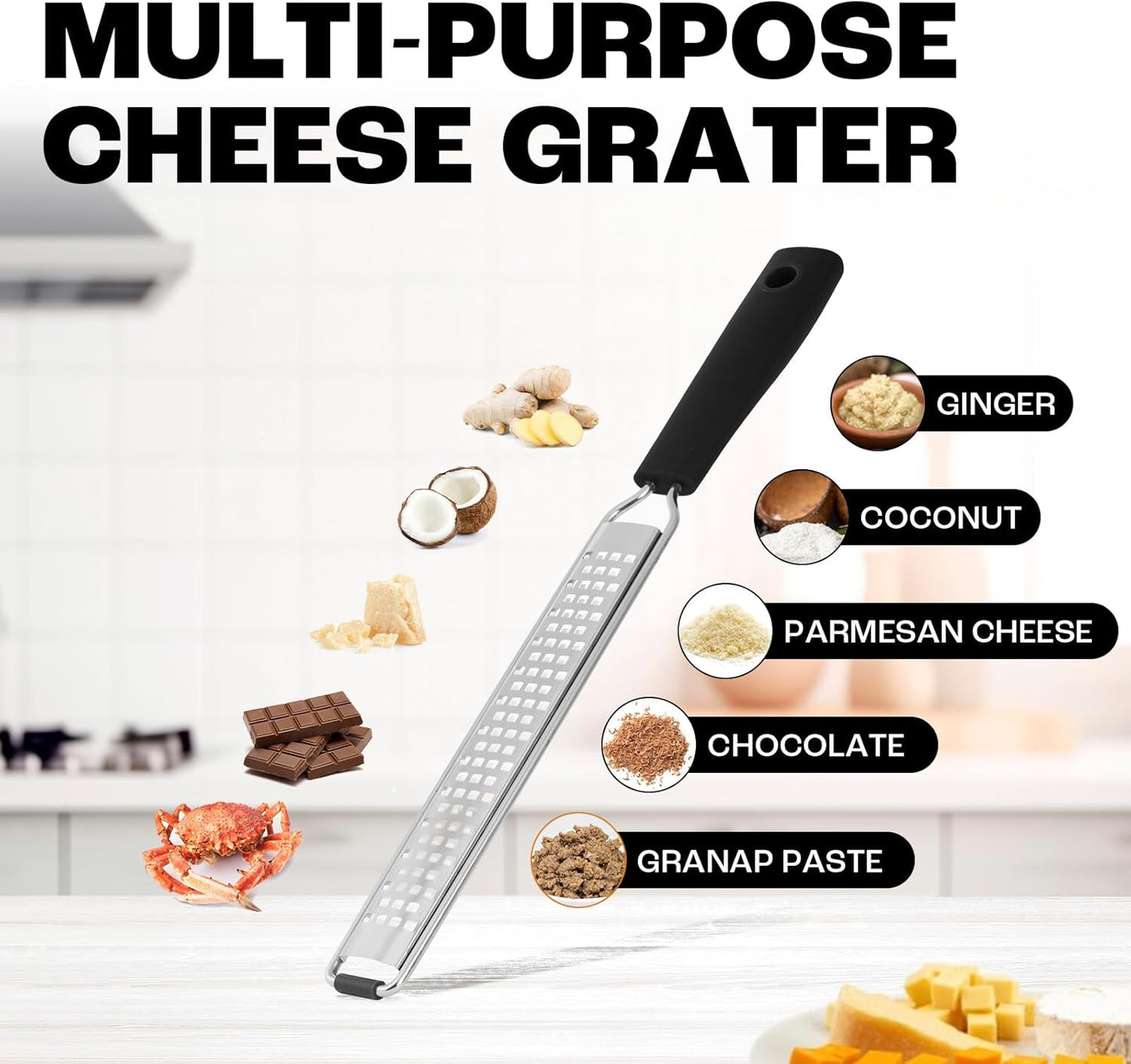 Rotary Cheese Grater Hand Crank - Cheese Shredder Hand Crank with Handle, Vegetable Shredder with 3 Stainless Steel Blades & Strong Suction Base – Round Slicer & Food Chopper for Kitchen