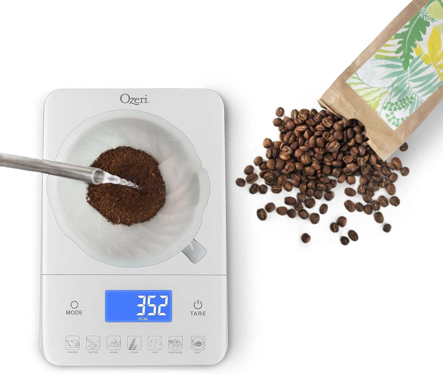 Ozeri Touch III Digital Kitchen Scale with Calorie Counter, 22 lbs (10 kg), Calla Green