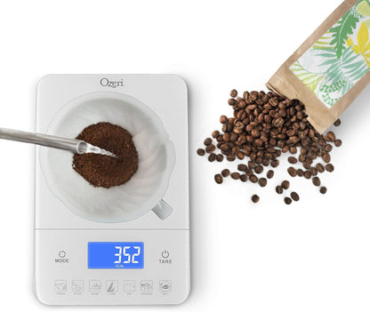 Ozeri Touch III Digital Kitchen Scale with Calorie Counter, 22 lbs (10 kg), Calla Green