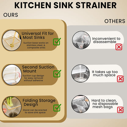 Kitchen Sink Hanging Strainer with 100 Sink Strainer Net Bag, Stainless Steel Corner Sink Basket Holder Mesh Sink Strainers for Kitchen Sink Food Catcher, Sink Trash Catcher for Garbage Leftovers