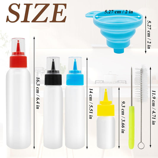 LhyBtm Icing Bottles Writer Bottles 6 Squeeze Applicator Jars with Needle, Brush and Funnel for Cookies Icing Cake Decorating Coloring Cookie Cutters Baking Decor Pancake