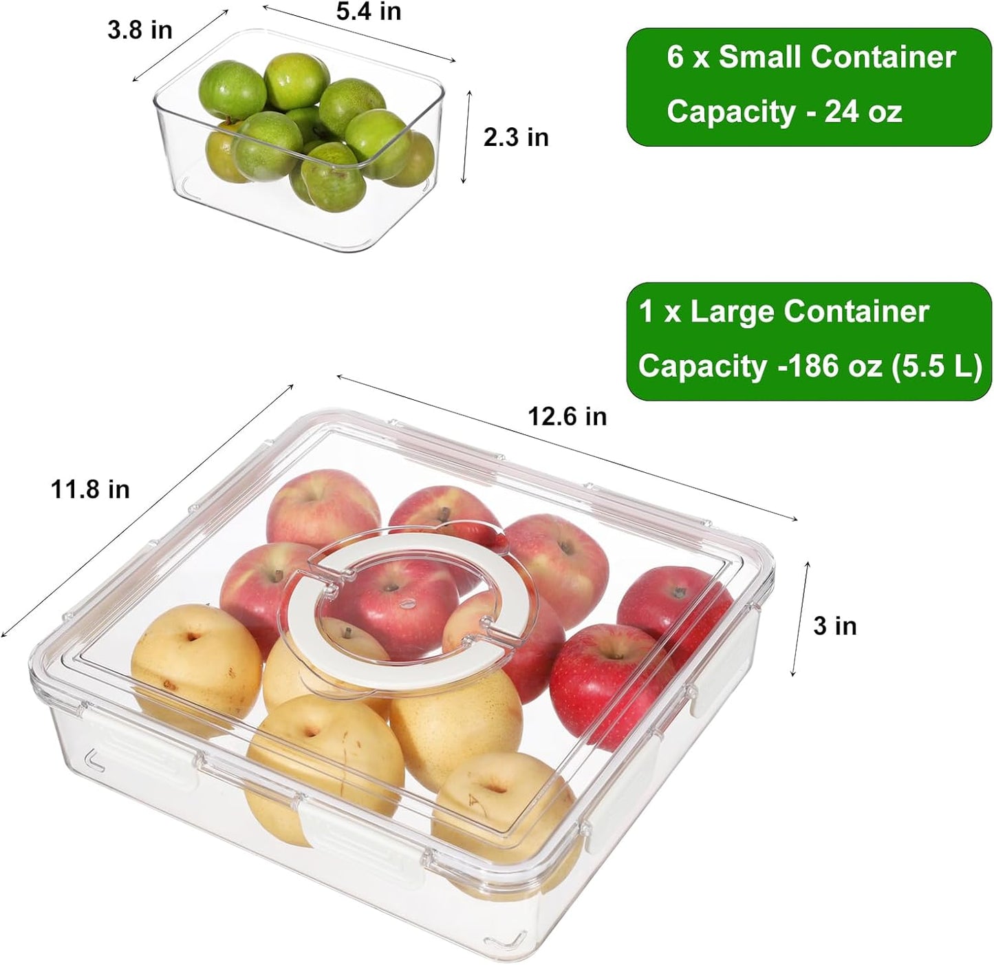 Taiuloo Airtight Fruit Storage Containers for Fridge with Lid & Handle, BPA-Free Snack Box Container with 4 Removable Colanders, Berry Vegetable Fresh Produce Saver, Clear Refrigerator Organizer Bins