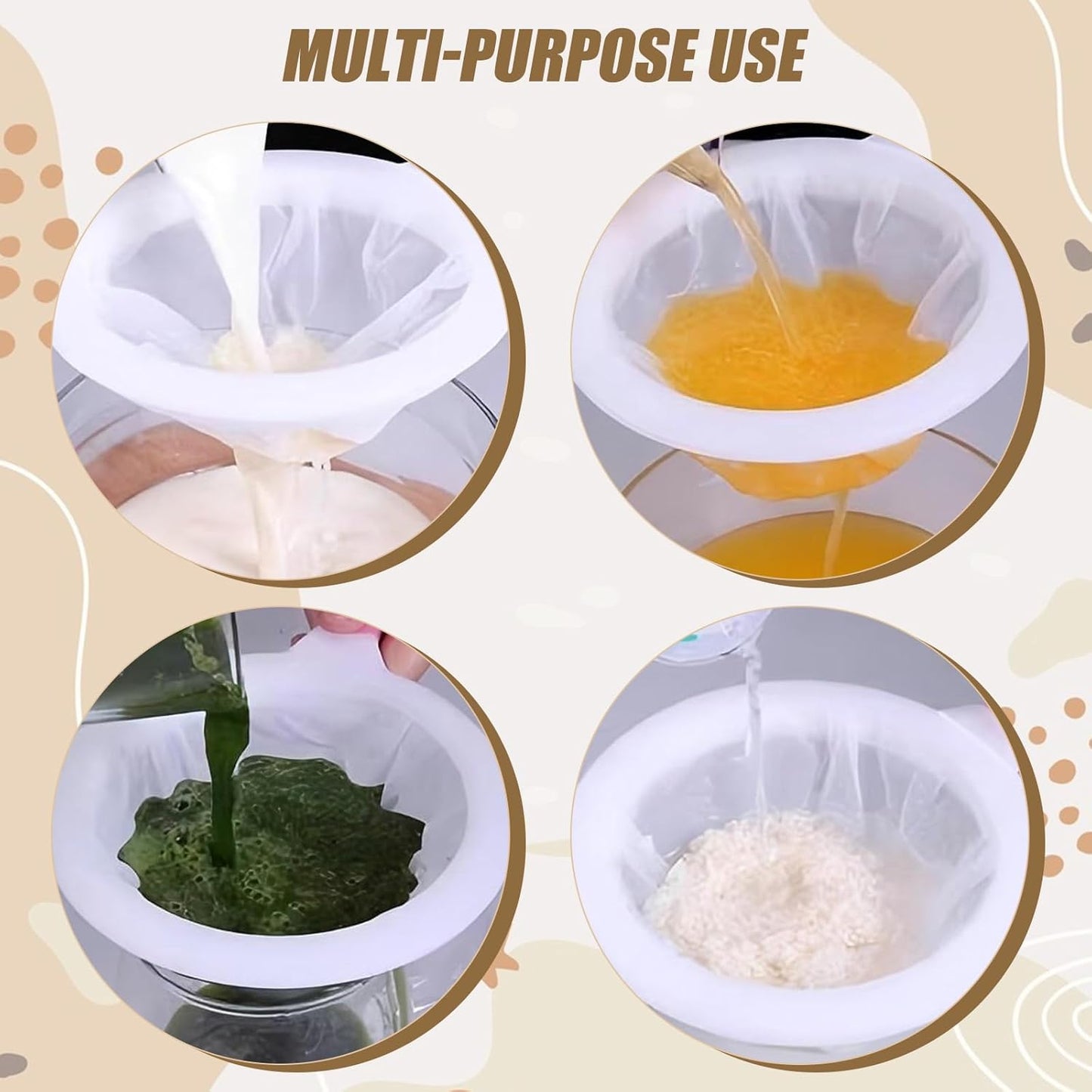 3-Piece Fine Mesh Strainer Set, 400/200/100 Mesh Nylon Sieve with Handle for Tea, Coffee, Nut Milk, Juice, Yogurt, Broth - Reusable, Dishwasher Safe Food Strainers