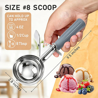 Fayomir 2 oz Scoop, Cookie Scoop for Baking, 2 oz Ice Cream Scoop with Trigger, #16 Disher, Portion Scoop, Blue Handle, Food Scoop for Ice Cream, Muffin, Cupcake Batter, Mashed Potato, Cookie Dough
