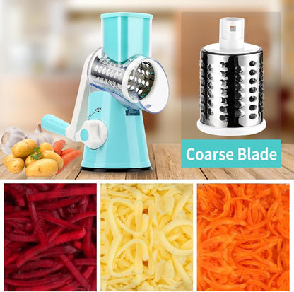 Cheese Grater Hand Crank With High-suction Base, Multifunctional Hand Cheese Grater with Handle, Rotary Cheese Shredder Vegetable Slicer Nuts Grinder, Blue