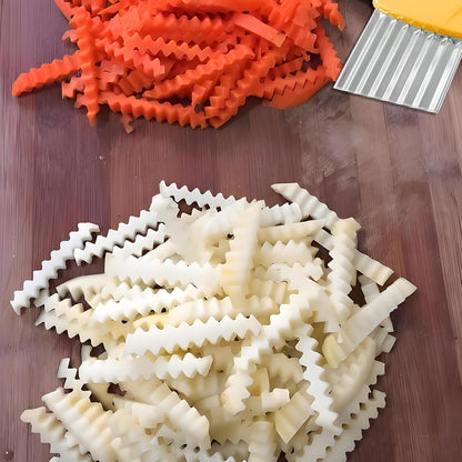 Crinkle Cutter for Veggies & Potatoes - Heavy Duty Stainless Steel Wave Knife & French Fry Slicer Crinkle Cutting Tools with Comfortable Handles for Carrots, Onions, and Fruits