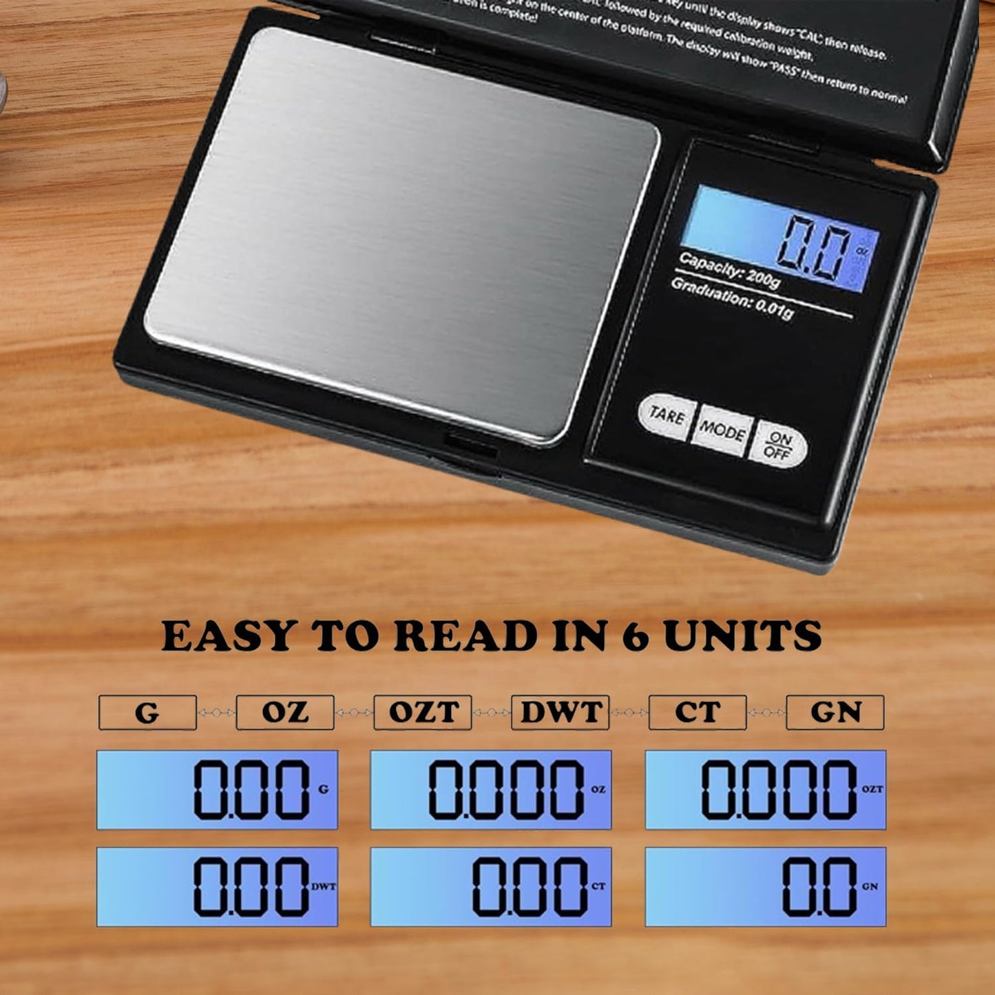 200g X 0.01g Digital Mini Pocket Scale, Weight Scale for Kitchen with Backlit LCD Display, Portable Travel Jewelry Herb Scale for Small Food