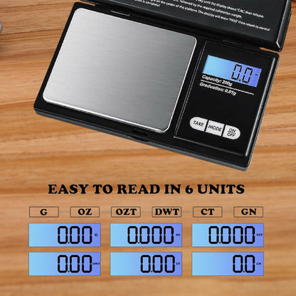 200g X 0.01g Digital Mini Pocket Scale, Weight Scale for Kitchen with Backlit LCD Display, Portable Travel Jewelry Herb Scale for Small Food