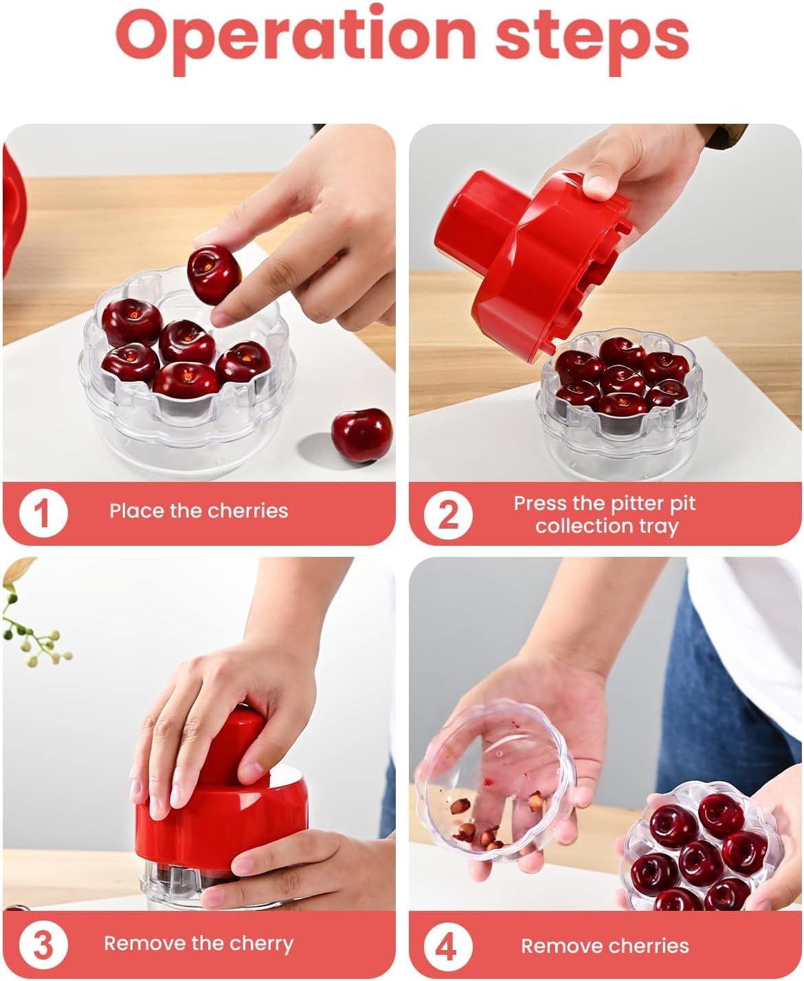 Cherry Pitter Tool Pit Remover - Portable Cherry Core Remover - Quick Release Multi Cherry Pitter Tool for Kitchen, Cake Shop, Fruit Salad (Red)