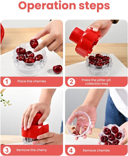 Cherry Pitter Tool Pit Remover - Portable Cherry Core Remover - Quick Release Multi Cherry Pitter Tool for Kitchen, Cake Shop, Fruit Salad (Red)