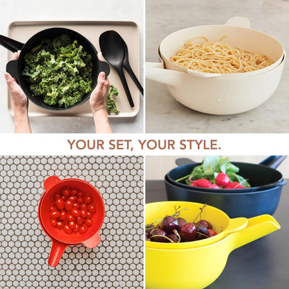 EKOBO Small Mixing Bowl and Colander Set Tomato– 60 oz BPA-Free Eco-Composite – Nesting Kitchen Mixing Bowls for Washing Mixing Serving – Compact Dishwasher Safe Kitchen Essentials