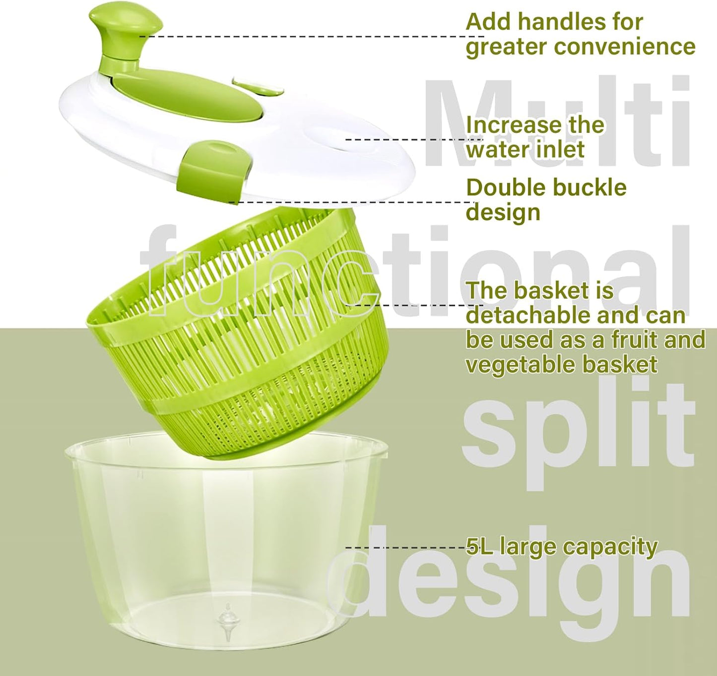 5Qt High-Efficiency Salad Spinner & Vegetable Dehydrator -Quick-dry salad spinner,Manual Kitchen Tool for Lettuce,Berries,Quick Spin Dry Vegetables