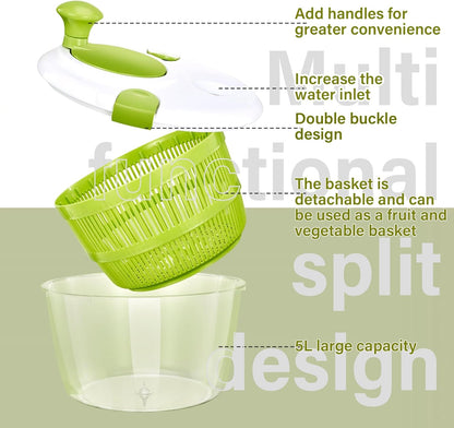 5Qt High-Efficiency Salad Spinner & Vegetable Dehydrator -Quick-dry salad spinner,Manual Kitchen Tool for Lettuce,Berries,Quick Spin Dry Vegetables
